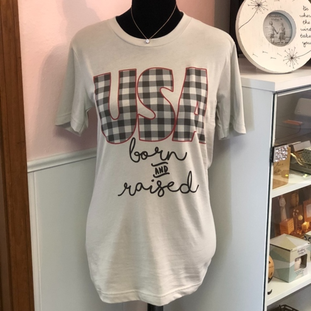 T-Shirt USA American Plaid Short Sleeve NWT